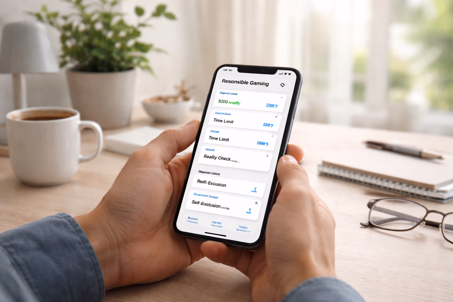A calm player using DADOSBET responsibly while checking limits and account settings at home.