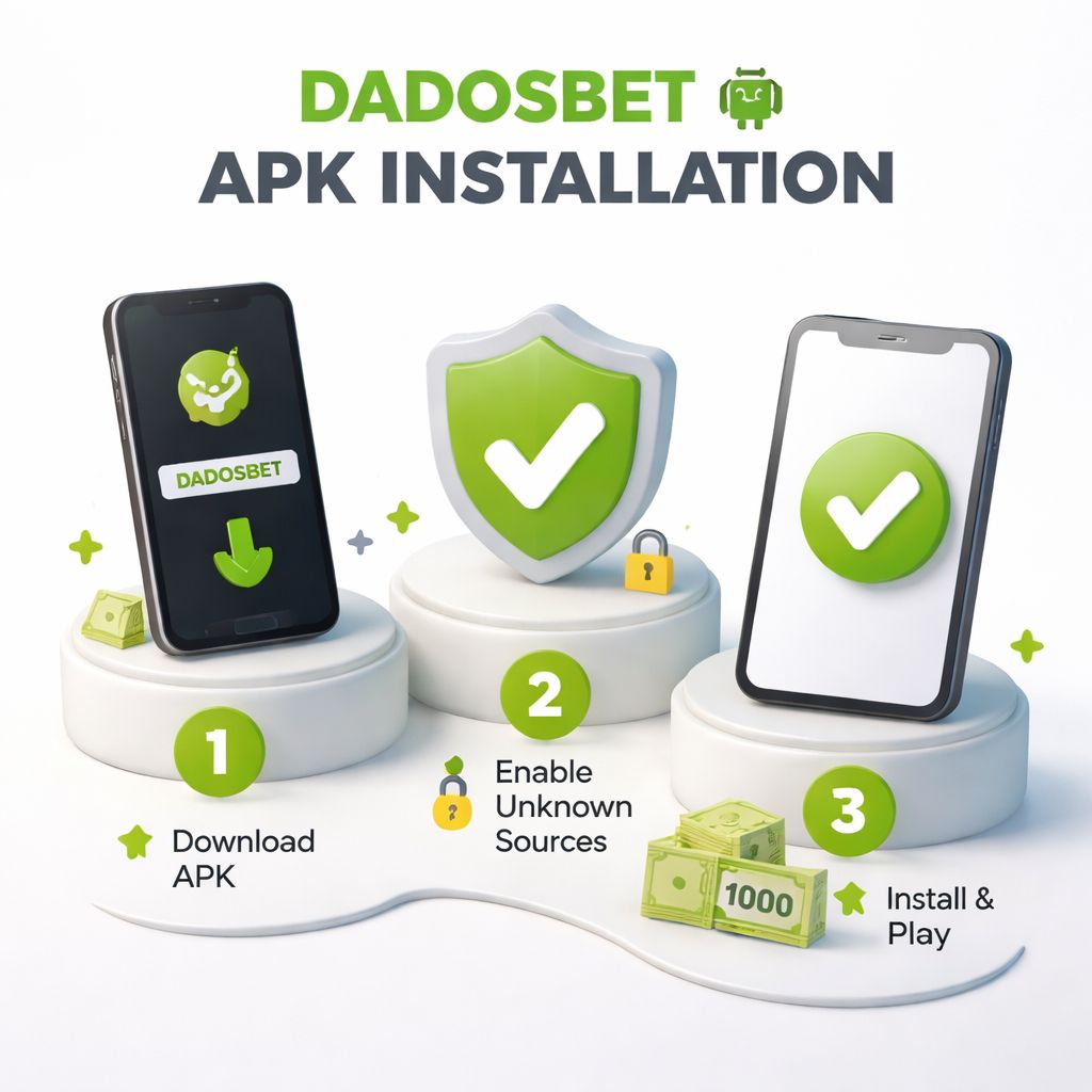 An Argentinian mobile user completing the DADOSBET APK setup on a smartphone with a successful installation screen visible.
