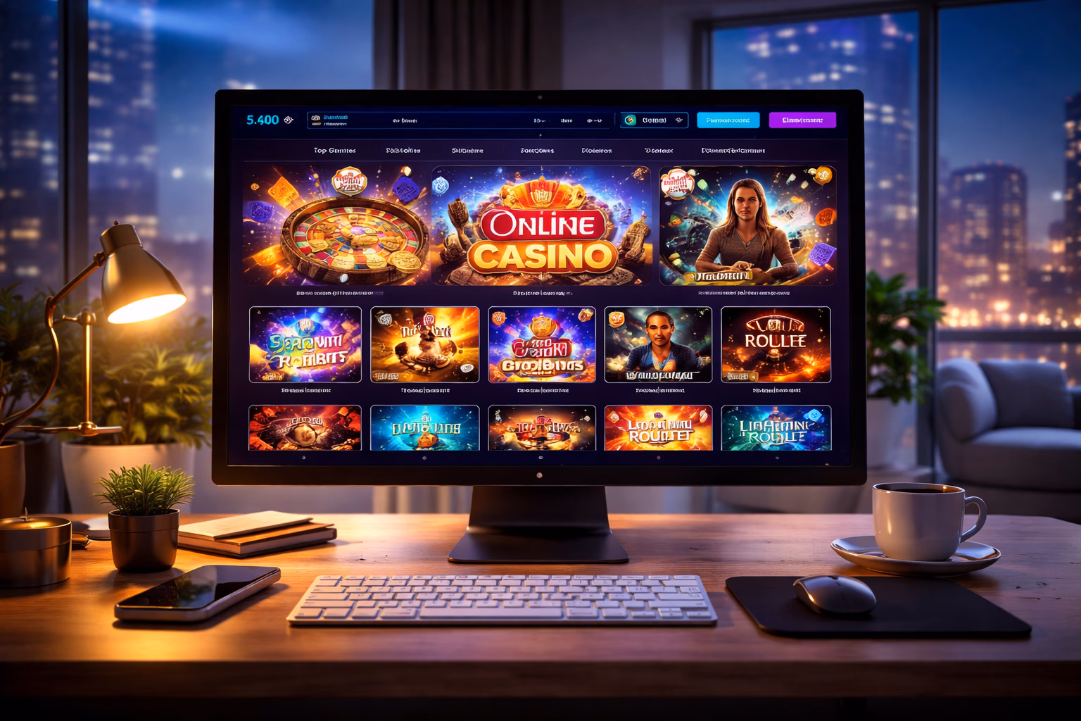 A sleek interface displaying multiple DADOSBET game categories with bright visuals and easy navigation for Argentine users