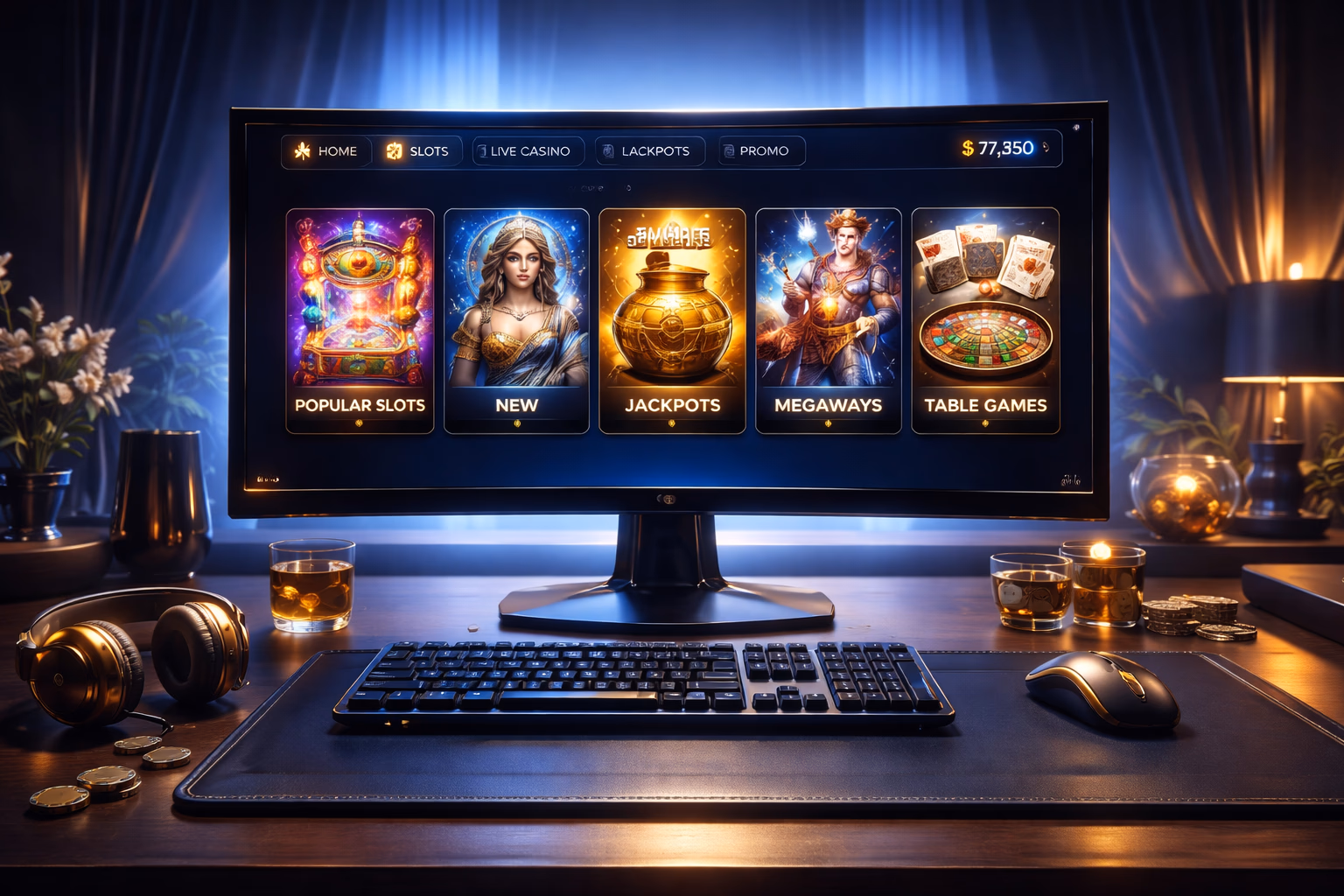 A confident online player reviewing multiple DADOSBET slot categories on a bright gaming interface in Argentina.